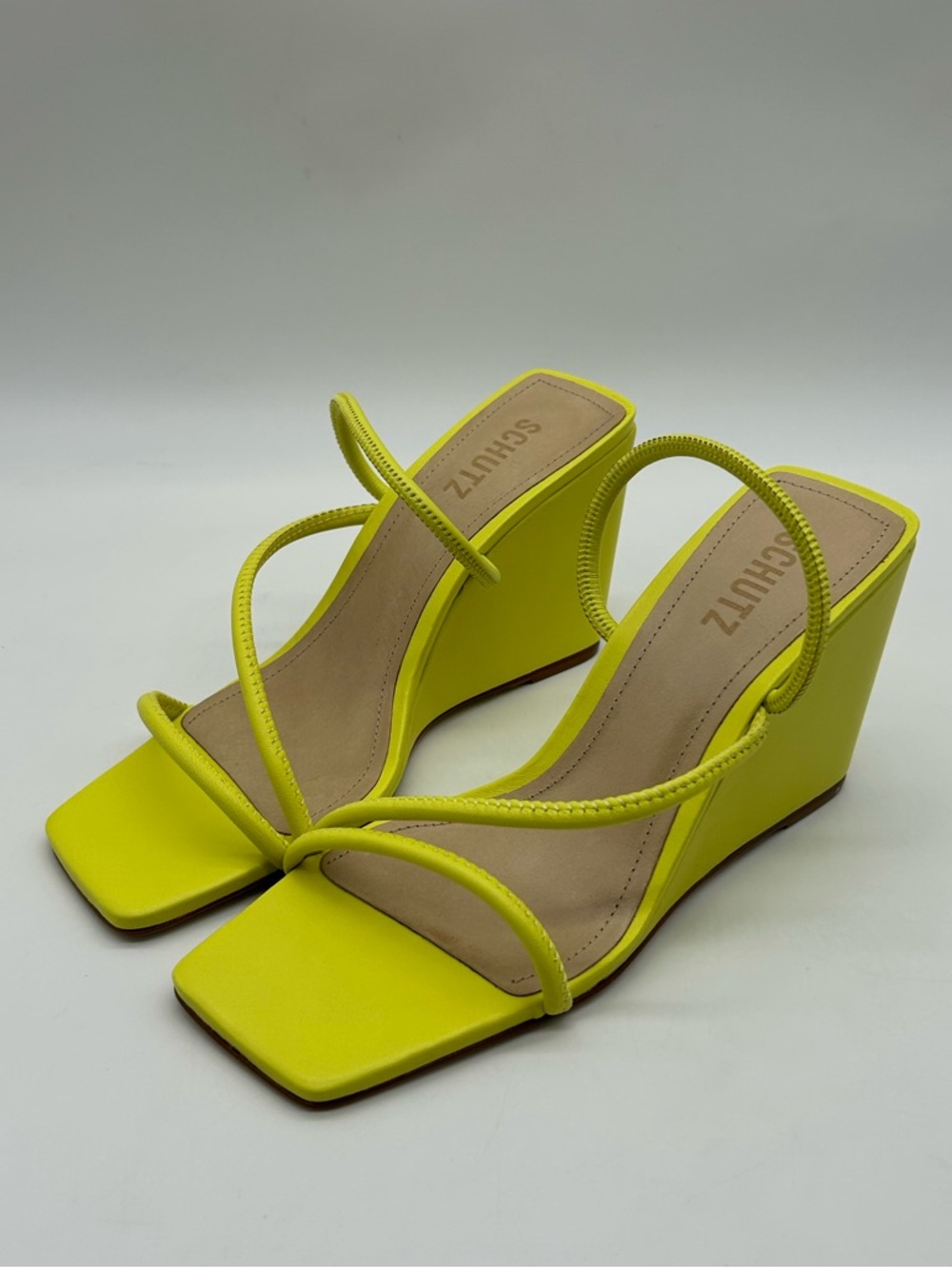 Schutz Kiki Green Apple Leather Wedge Sandals 8B New With Box - Picture 5 of 10